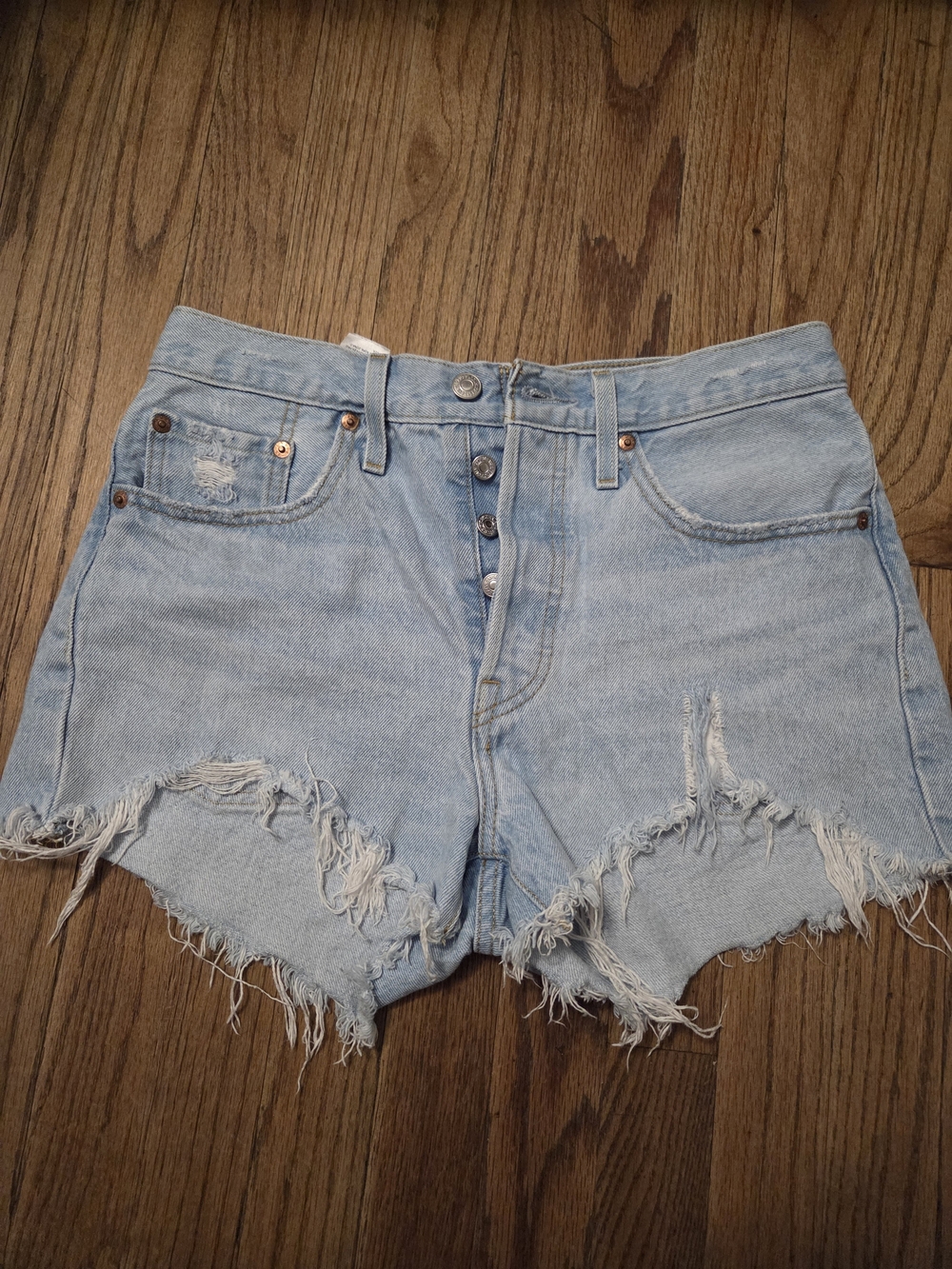 Levi's Light Blue Distressed Button-Fly Denim Shorts